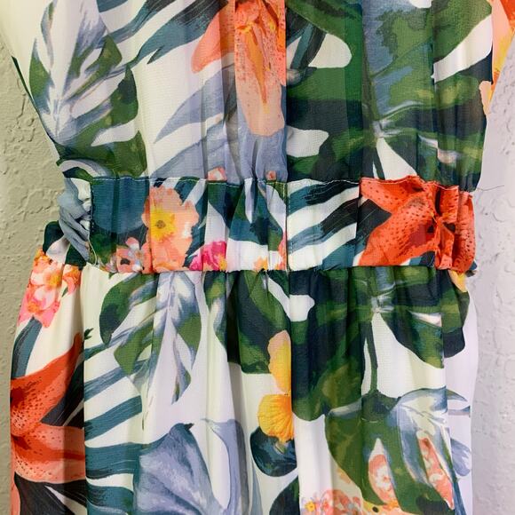 ELIZA J Dress 12 Midi Halter Floral Keyhole Button Neck Closure Ruffle Hem Lined - Picture 12 of 16